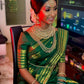 DEIANA'S Beautiful Designer Golden zari Soft Lichi Silk Saree - Green - Swadesiicart