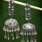 NVR Women's Silver Plated Mirror Work Oxidised Contemporary Jhumka Earrings | Swadesiicart