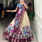 Lorenvalley Offwhite Dola Silk and Jacquard Silk Printed (Kalamkari) With Zari Weaving Border Lehenga Choli | Swadesiicart