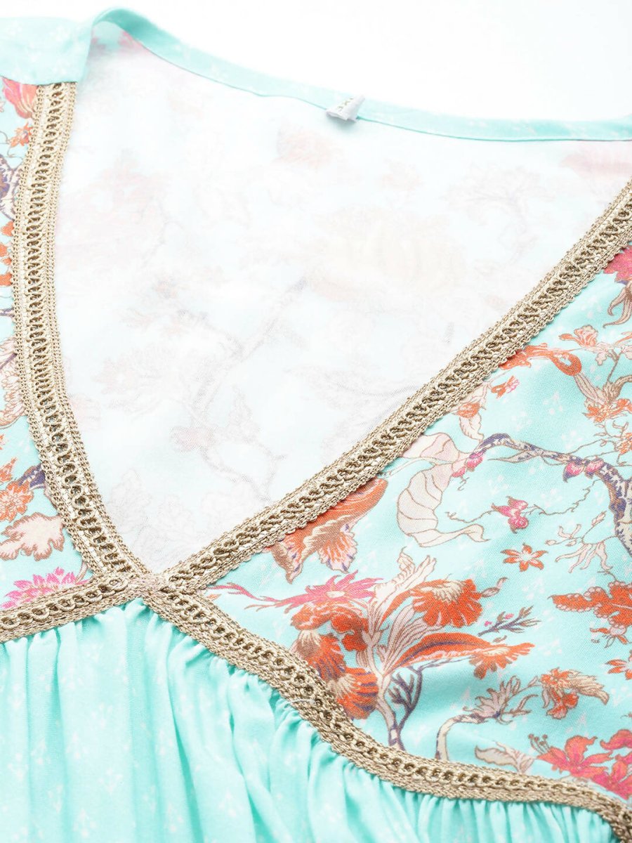 Ahalyaa Women's Traditional Wear Co-ords - Firozi - Swadesiicart