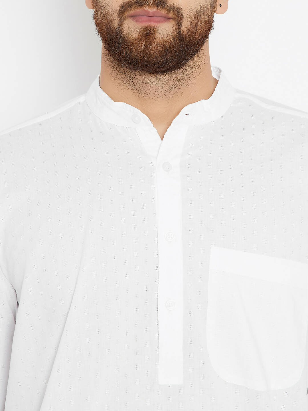 Even Apparels Band Collar White Pure Cotton Men's Kurta | Swadesiicart