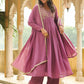 Janasya Lavender Georgette Yoke Embroidery Kurta,Bottom & Dupatta | Swadesiicart