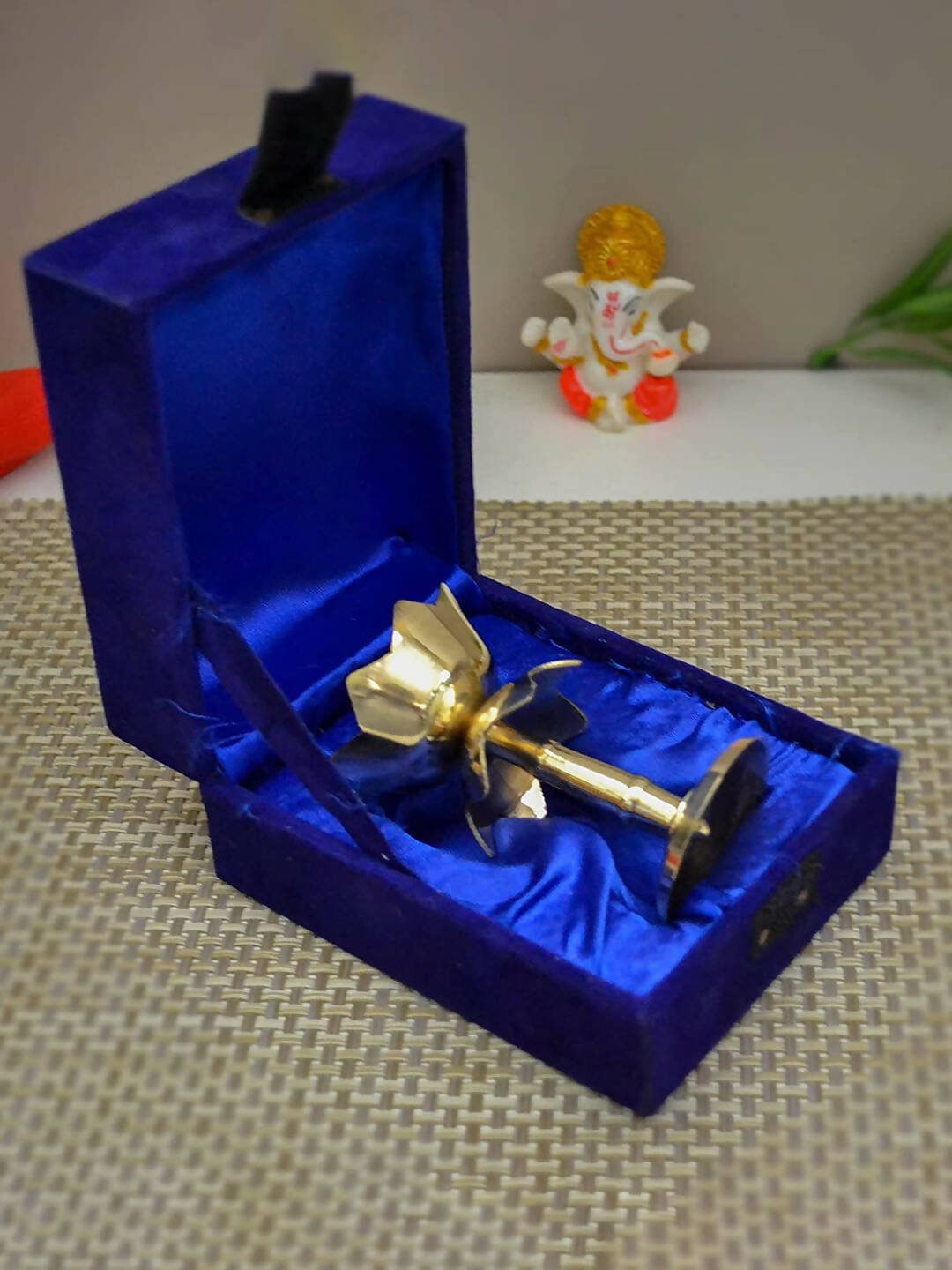 Craftvatika Gold Tone Brass Lotus Shape Pillar Diya Oil Lamp | Swadesiicart