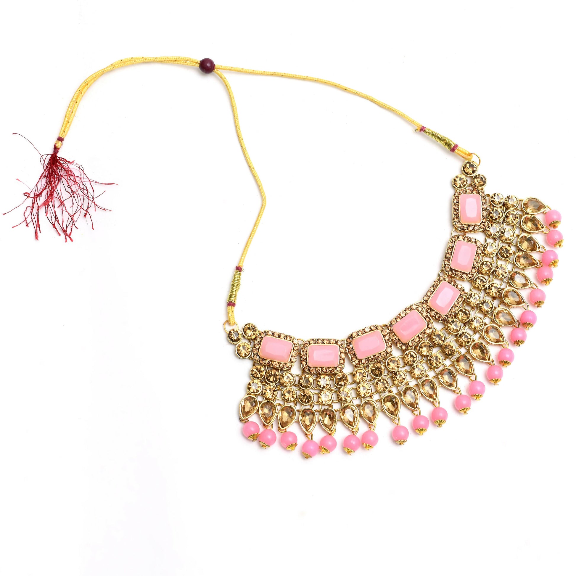 Mominos Fashion Johar Kamal Gold-Polished Brass Finish Kundan/Stone Choker For Women (Baby Pink) | Swadesiicart