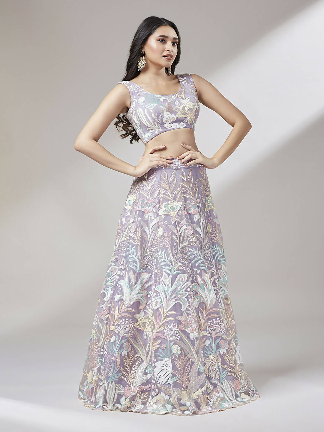 House of Panchhi Muave Net Sequinse Work Lehenga & Blouse with Dupatta | Swadesiicart