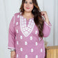 Miravan Women's Plus Size Chikankari Embroidery Pink Straight Kurta And Palazzo Set | Swadesiicart
