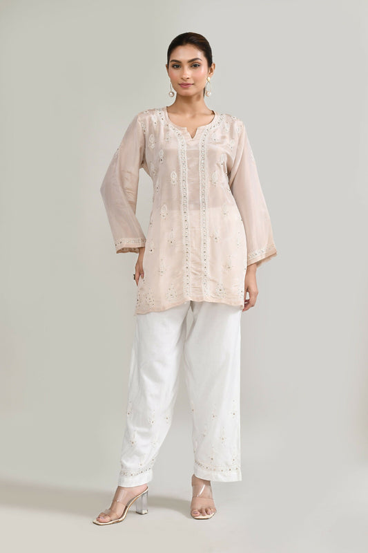 Joban Fashion Womens Cotton ChikanKari Baby Pink Cord set - Swadesiicart