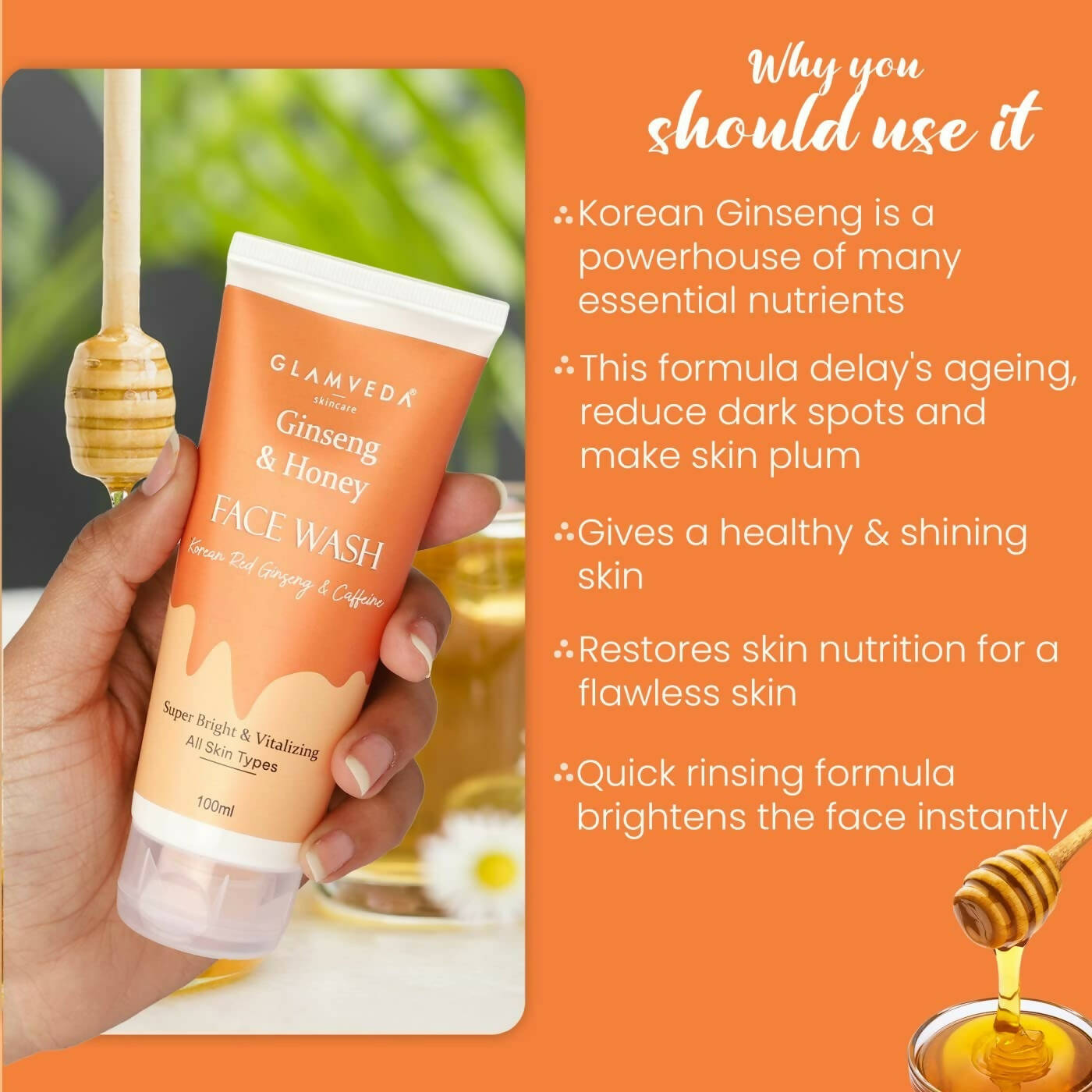 Glamveda Korean Ginseng & Honey Vitalizing Face Wash - Swadesiicart