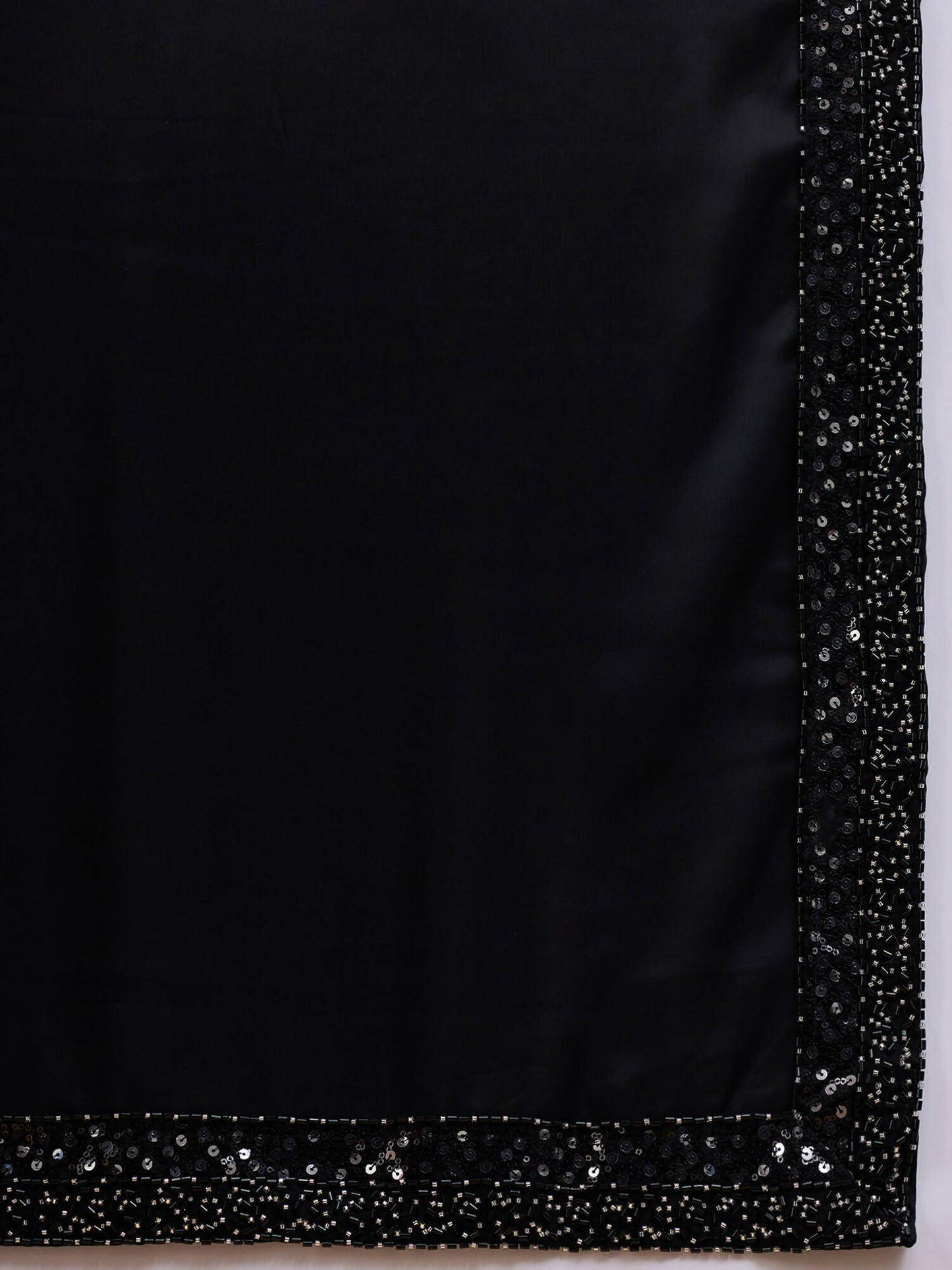 Black Satin Solid Sequence Work Saree with Stitched Blouse - Dharavi