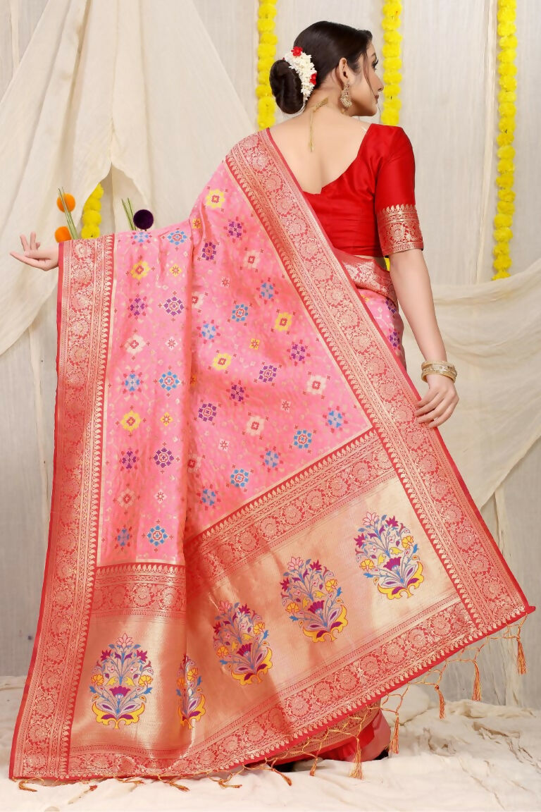 Jyoti Fashion Women's Baby Pink Patola Silk Zari Woven Saree with Blouse | Swadesiicart