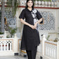 Miravan Women's Black Pure Cotton Floral Embroidered High Low Co-Ord Set - Swadesiicart