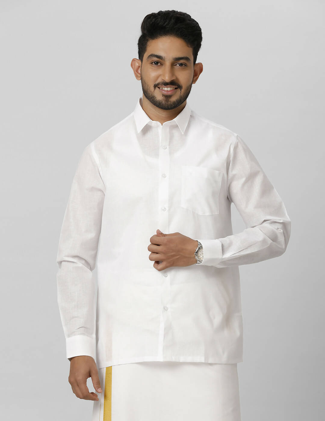 Ramraj Cotton Mens Full Sleeve Formal Poly Cotton White Shirt | Swadesiicart