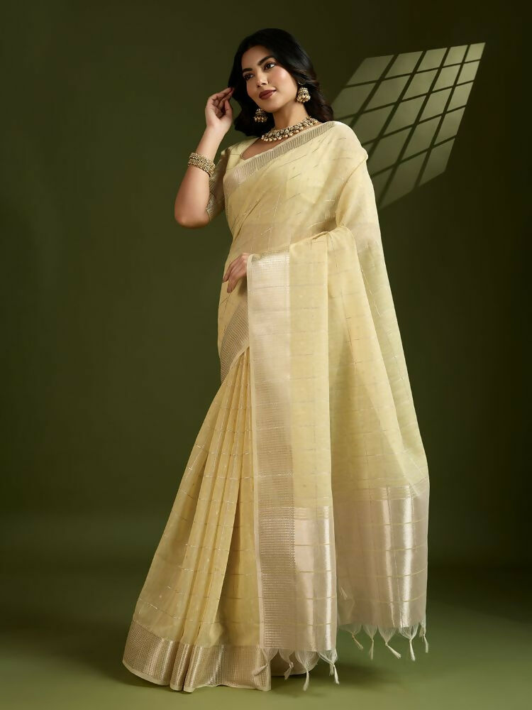 Vishnu Weaves Women's Yellow Soft Silk Zari Woven Saree with Blouse - Swadesiicart