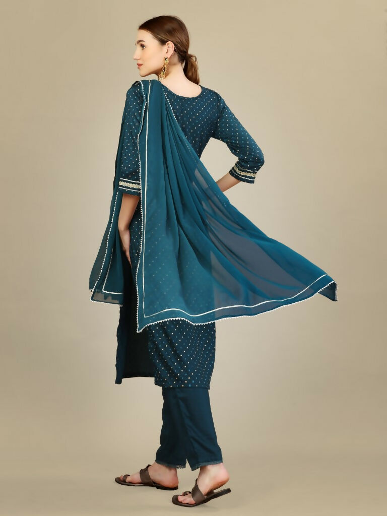 Jyoti Fashion Women's Morpich Silk Blend Embroidery & Sequence work Kurta with Trouser & Dupatta | Swadesiicart