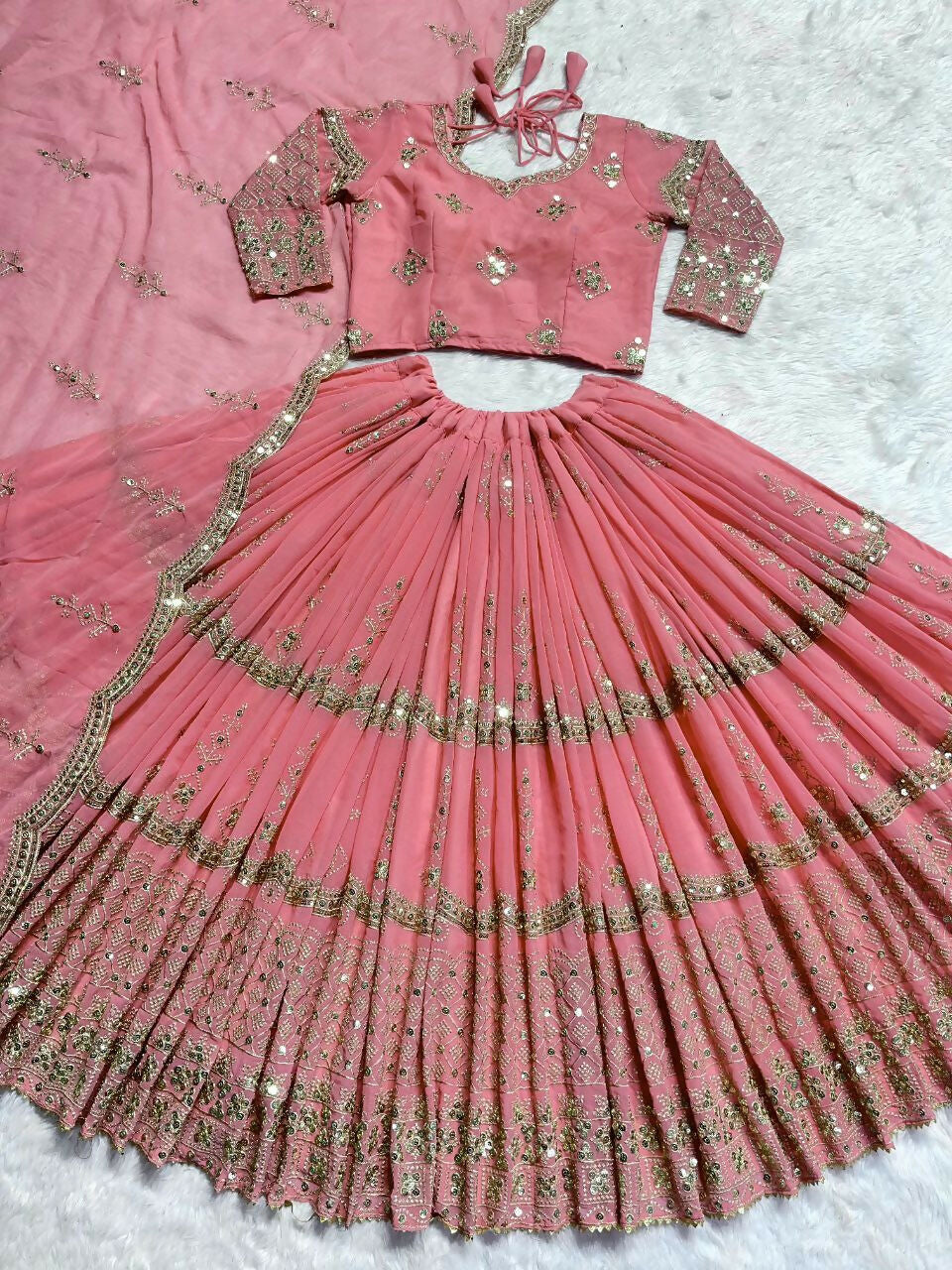 Jyoti Fashion Women's Baby Pink Faux Georgette 5MM Sequins with Zari Embroidered Designer Lehenga Choli Set | Swadesiicart