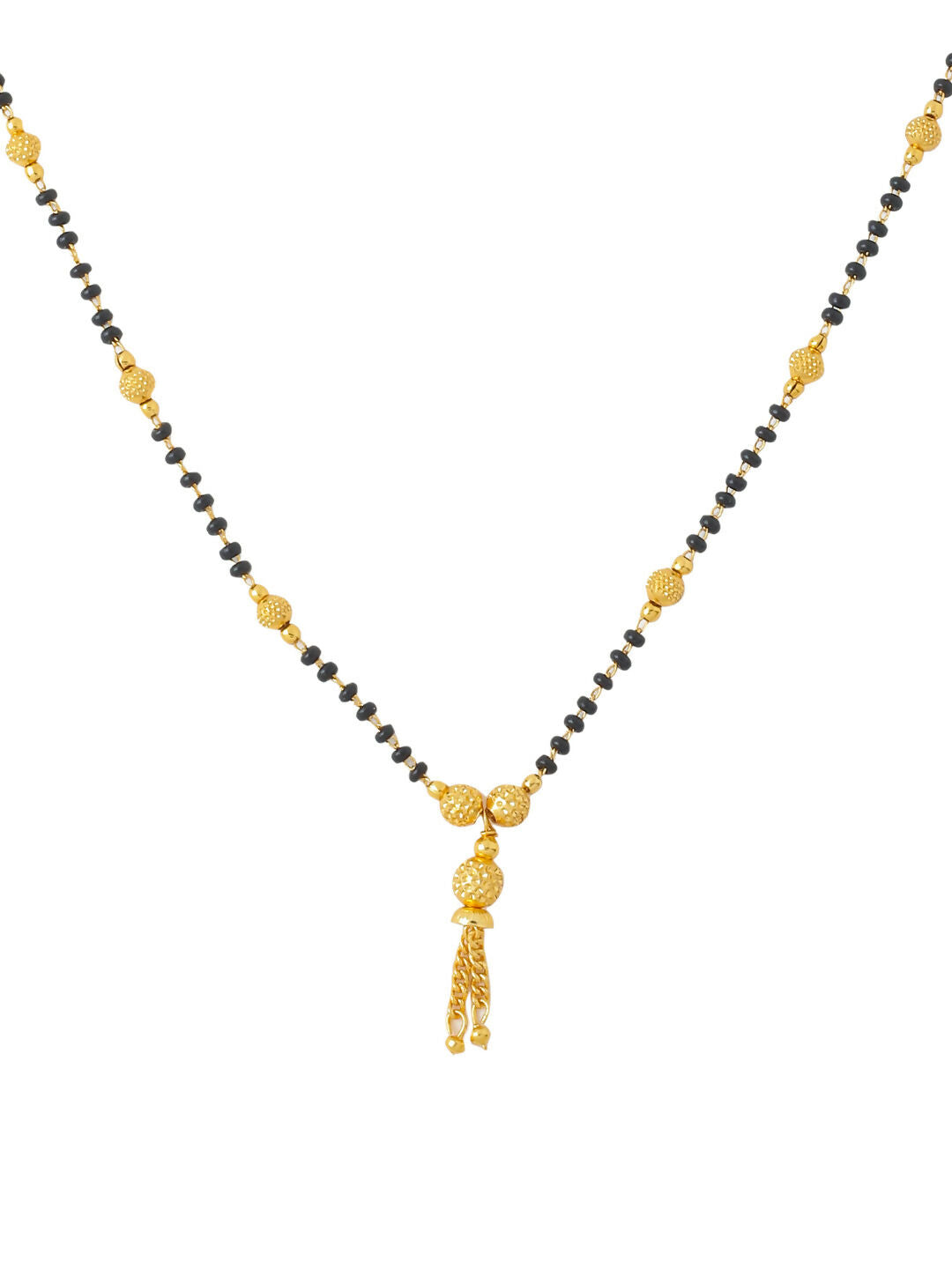 NVR Women's's Set of 2 Black Gold-Polished Beaded Mangalsutra With Ad Stone | Swadesiicart