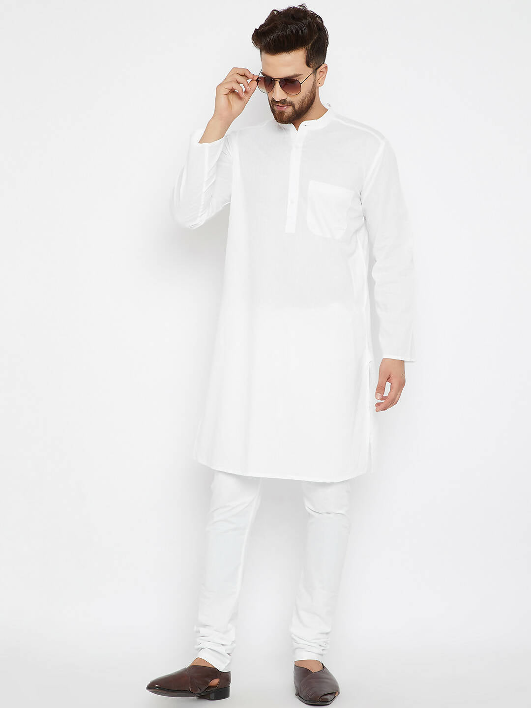 Even Apparels Band Collar White Pure Cotton Men's Kurta | Swadesiicart