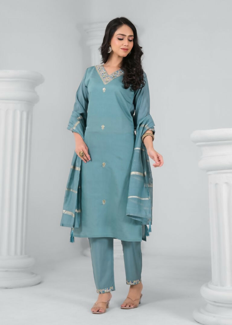 Ethnic Festive Wear Chanderi Tile Stitched Suit With Dupatta - Tanisha | Swadesiicart