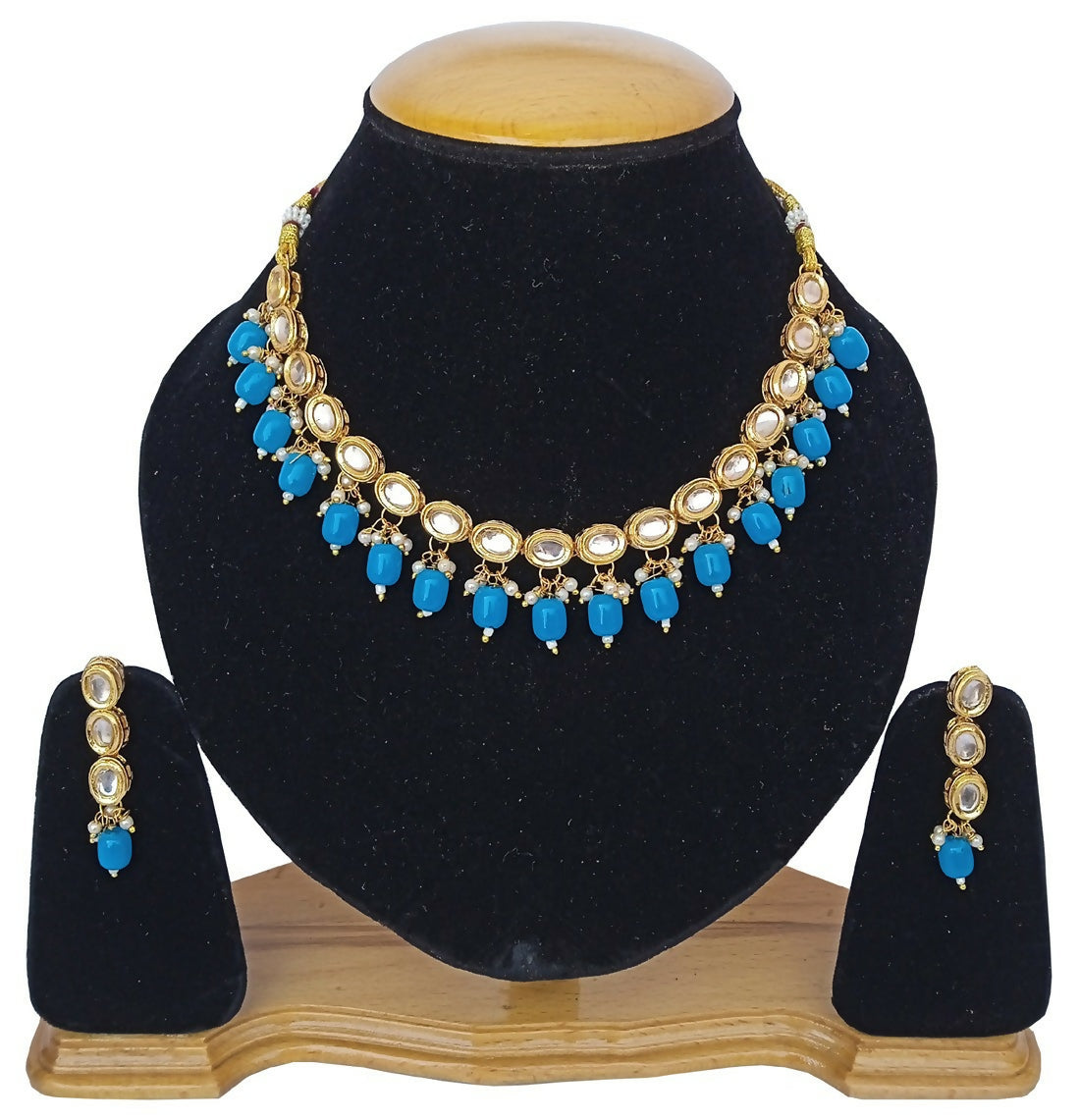 Joban Fashion Sky Blue kundan work Necklace Set | Swadesiicart