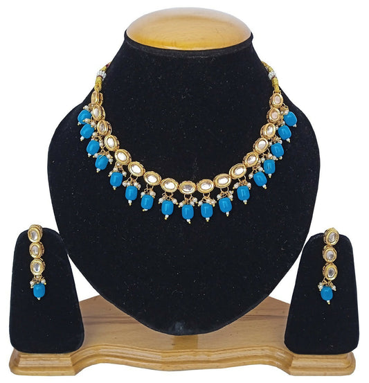 Joban Fashion Sky Blue kundan work Necklace Set | Swadesiicart