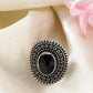 NVR Women's Black Silver-Toned German Silver Adjustable Finger Ring | Swadesiicart