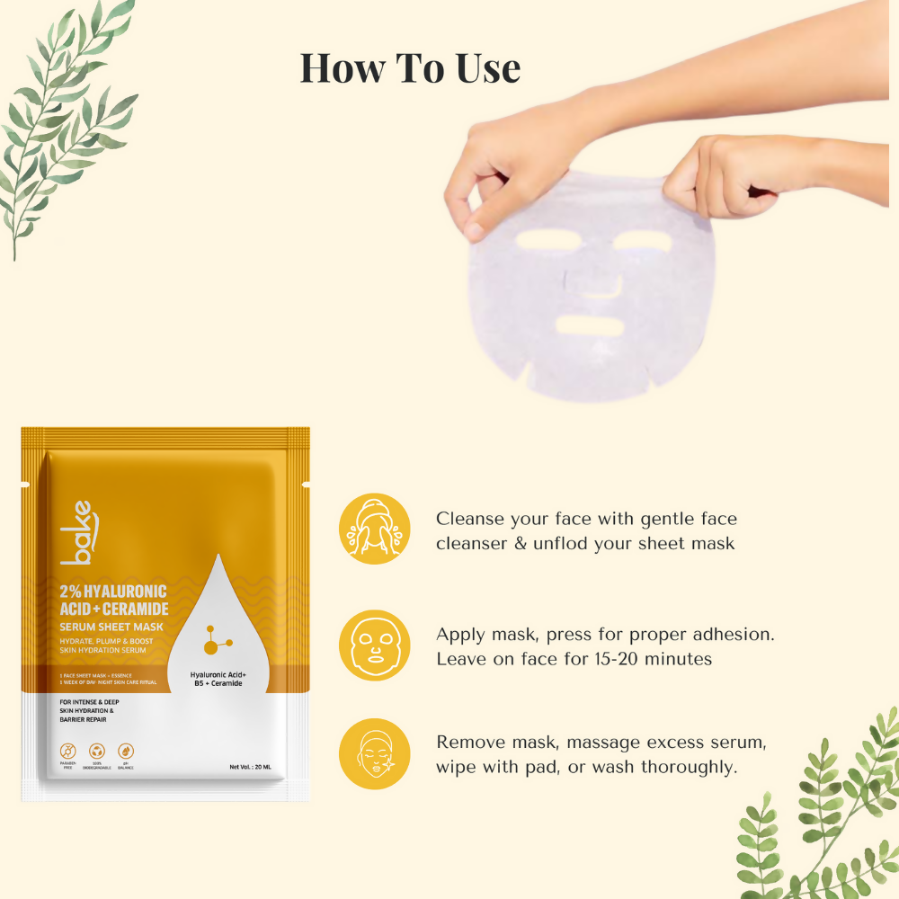 Bake 2% Hyaluronic Acid + Ceramide Serum Sheet Mask | Swadesiicart