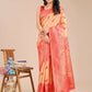 Astita Banarasi Silk Cream & Red Saree | Swadesiicart