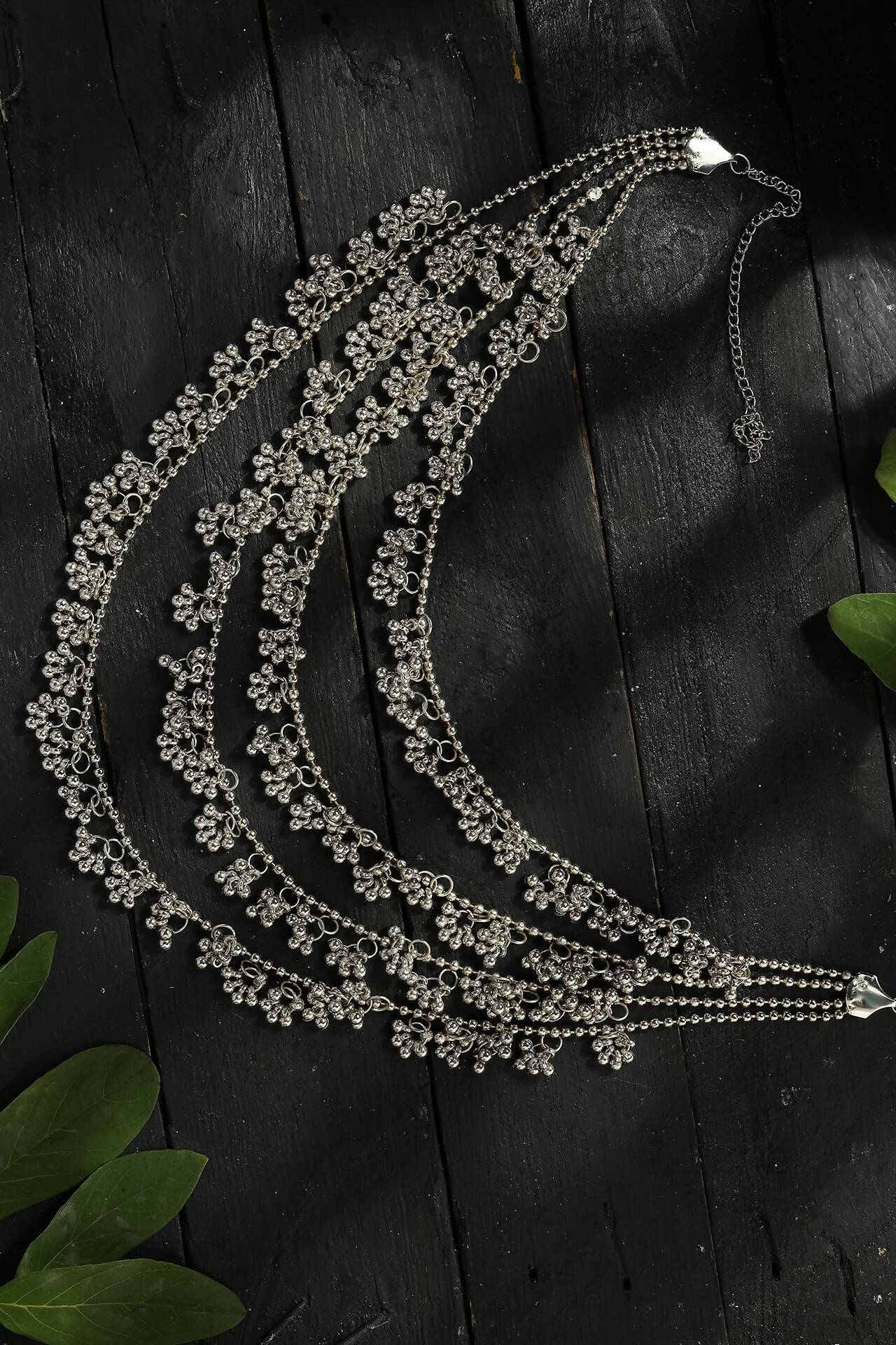 Mominos Fashion Johar Kamal Oxidised Silver-Plated Brass Finish Ghungroo Necklace with Earrings For Women - Swadesiicart