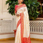 Joban Fashion Off White Silk Woven Banarasi Saree | Swadesiicart