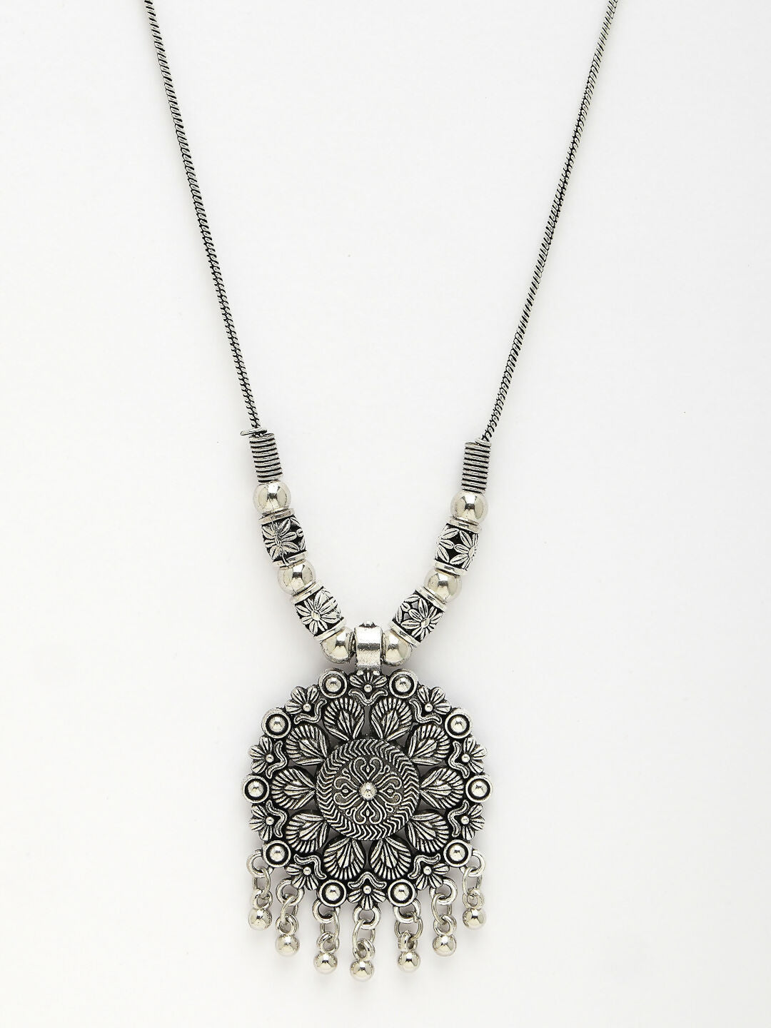 NVR Women's Silver-Toned Floral Shape Pendant with Chain | Swadesiicart
