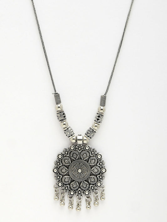 NVR Women's Silver-Toned Floral Shape Pendant with Chain | Swadesiicart