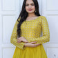 Jyoti Fashion Women's Yellow Sequence Zari Embroidered Faux Blooming Anarkali Dress | Swadesiicart