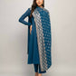 FIORRA Women's Teal Blue Creap A-Line Kurta Pant With Dupatta - Swadesiicart