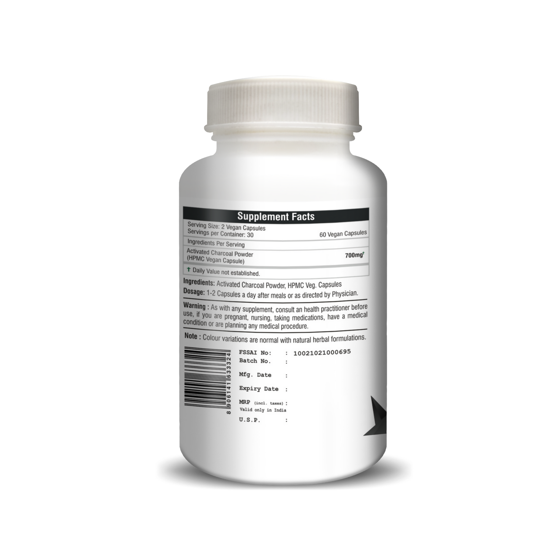 H&C Herbal Activated Charcoal Capsules - Swadesiicart