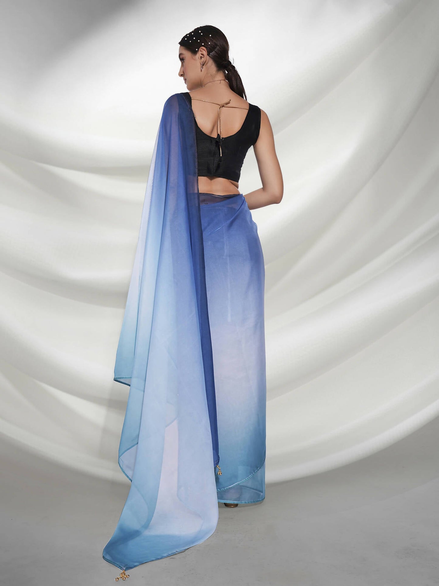 Blue Organza Solid Saree With Unstitched Blouse Piece - Shanaya