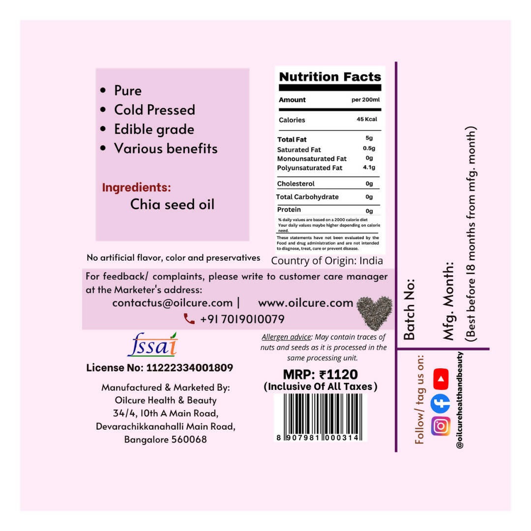Oilcure Chia Seed Oil Cold Pressed - Swadesiicart