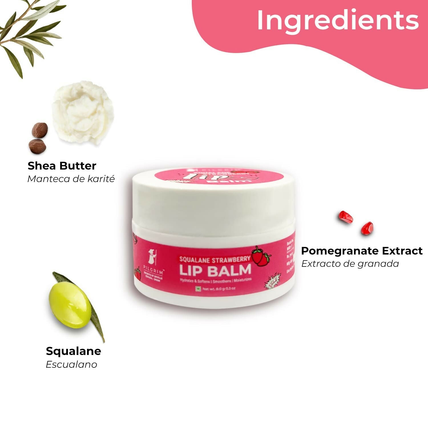 Pilgrim Spanish Lip Balm (Strawberry) For Dark Lips, Soothing & Hydrating Dry & Chapped Lips - Swadesiicart