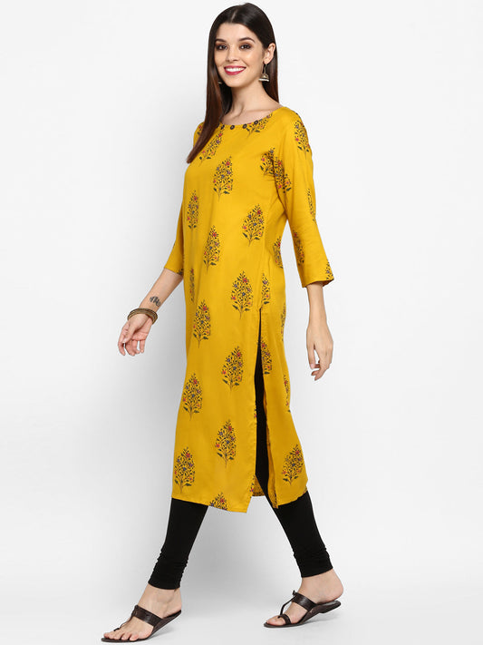NOZ2TOZ Women's Yellow Color Rayon Straight Kurta Only - Swadesiicart