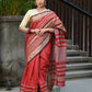Beatitude Red Cotton Stripes Border Handloom Saree