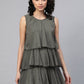 Ahalyaa Women Grey Chiffon Silver Glitter Printed Tiered Tunic | Swadesiicart