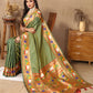 Lorenvalley Fashion Olive Soft Paithani Silk Woven Design Rich Zari Meenakari Weaving Saree - Swadesiicart