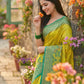 Anaita Olive Pochampally Printed Saree With Blouse