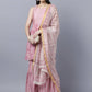Myshka Women Peach-Coloured White Floral Printed Kurta with Sharara With Dupatta Set | Swadesiicart