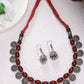 NVR Women's Red Silver-Plated Choke Oxidized Necklace with Jhumka Earrings - NR Retail-NVR