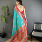 Joban Fashion Aqua Green Banarasi Soft Silk Peacock Butta Work Saree | Swadesiicart