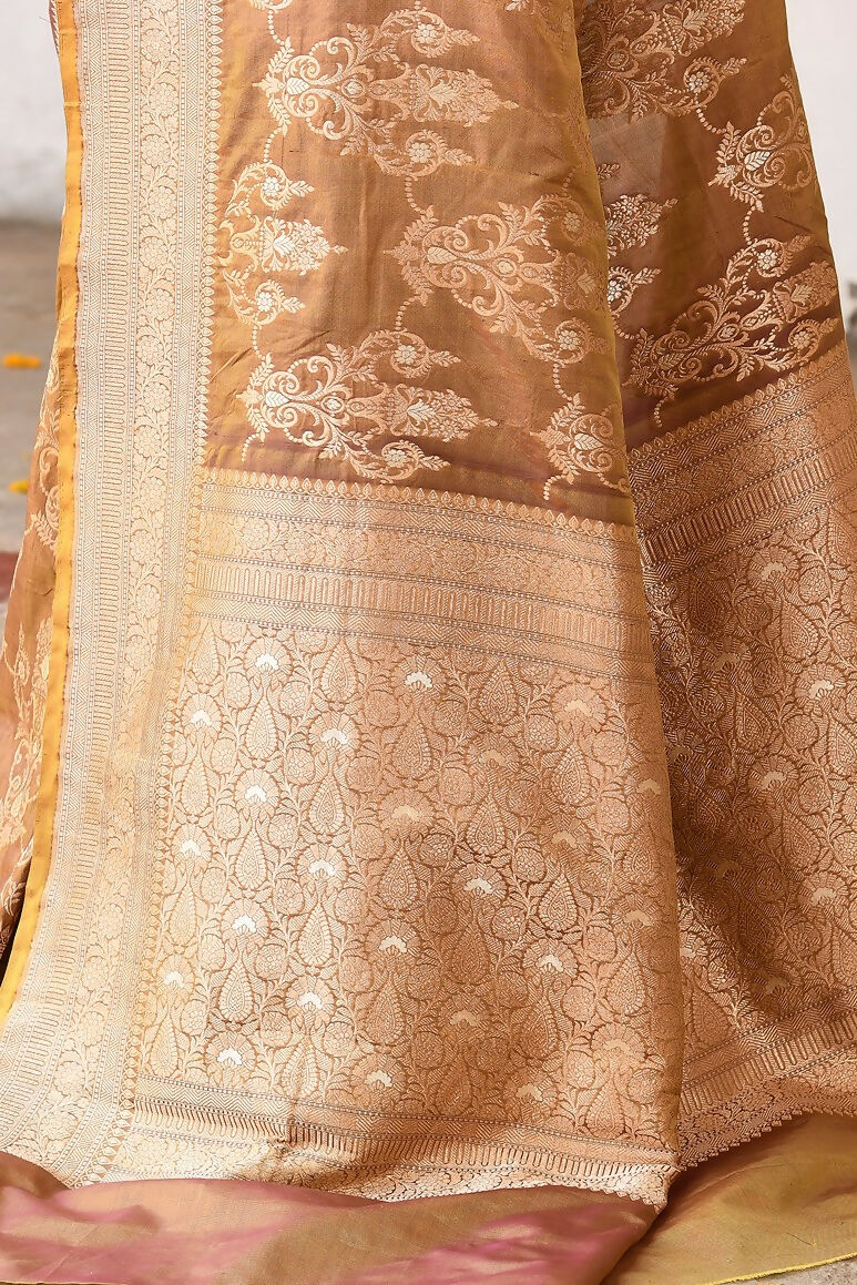 Joban Fashion Olive Pure Katan Pure Handloom Banarasi Silk Saree | Swadesiicart
