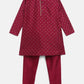 Ahalyaa Boys Wine Poly Silk Gold Printed Kids Kurta Churidar Set | Swadesiicart