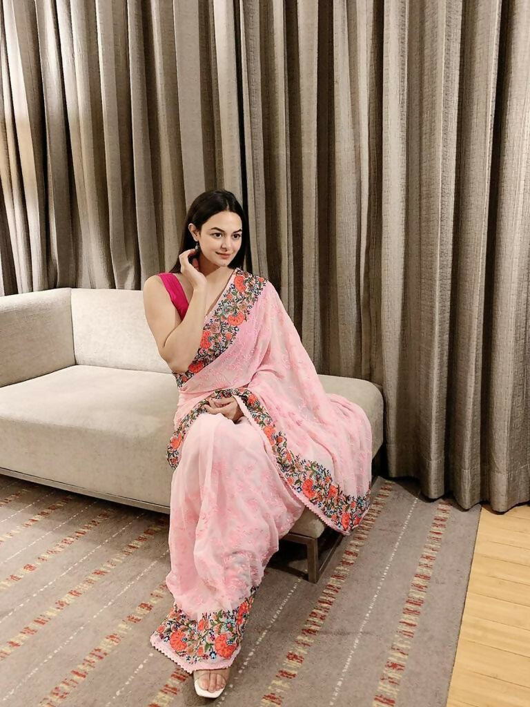 Vamsee Sandhya Pink Georgette Saree - Swadesiicart