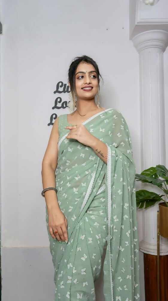 Vamsee Patangiyu Pista Green Georgette Saree - Swadesiicart