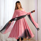 Lorenvalley Women Pure Soft Faux Georgette Colorful Padding Anarkali Kurta Pant With Dupatta Set - Onionpink - Swadesiicart